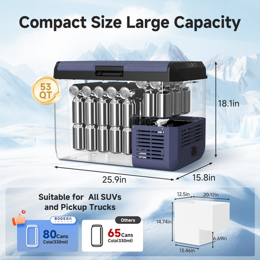 BODEGACOOLER 53QT Waterproof Portable Car Fridge with APP Control
