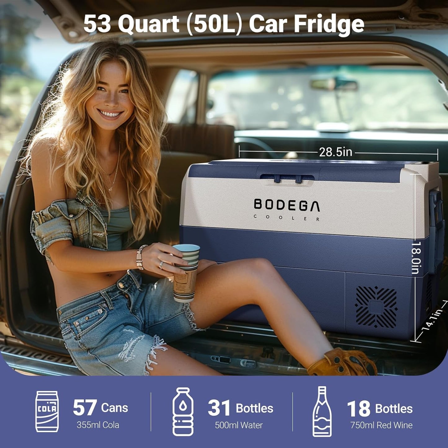BODEGACOOLER 50L Smart Car Refrigerator – Large Portable Fridge Freezer with APP Control for RV & Travel