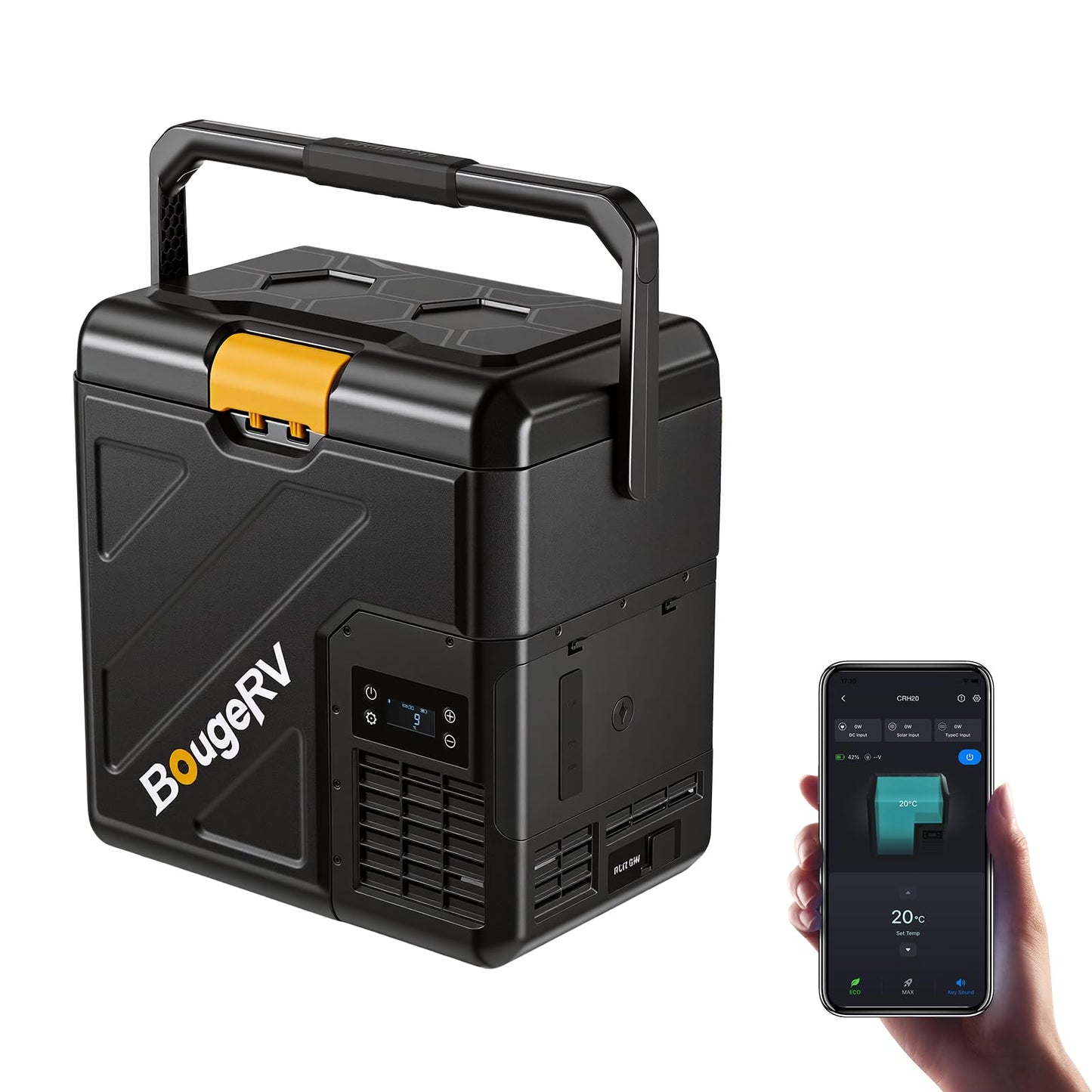 BougeRV CRH20 20L Portable Car Refrigerator Freezer for Camping & Road Trips, -4°F to 68°F
