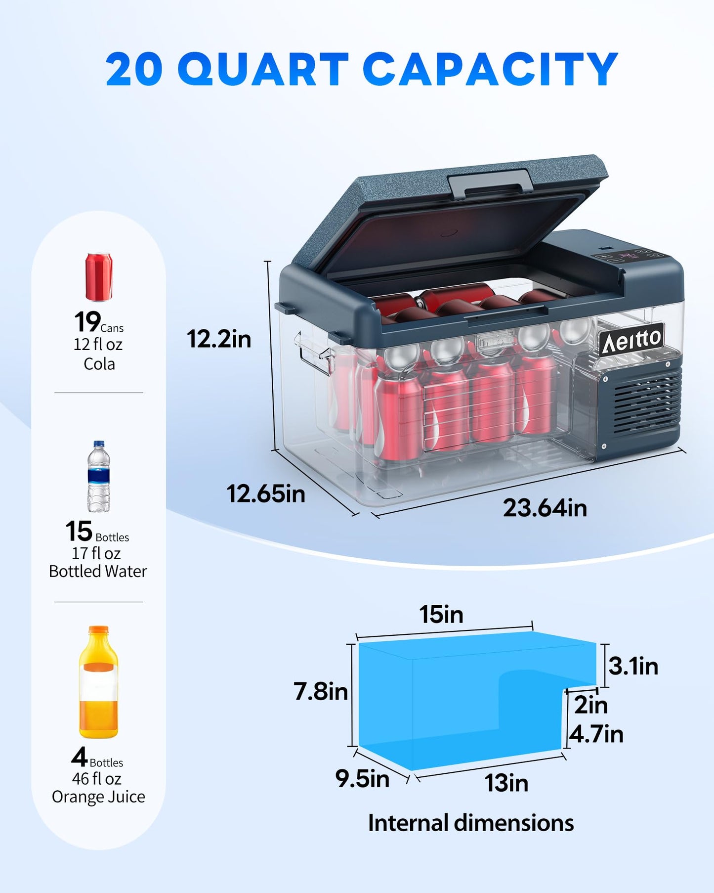 Aeitto 20QT Portable 12V Refrigerator Freezer for Camping & RV