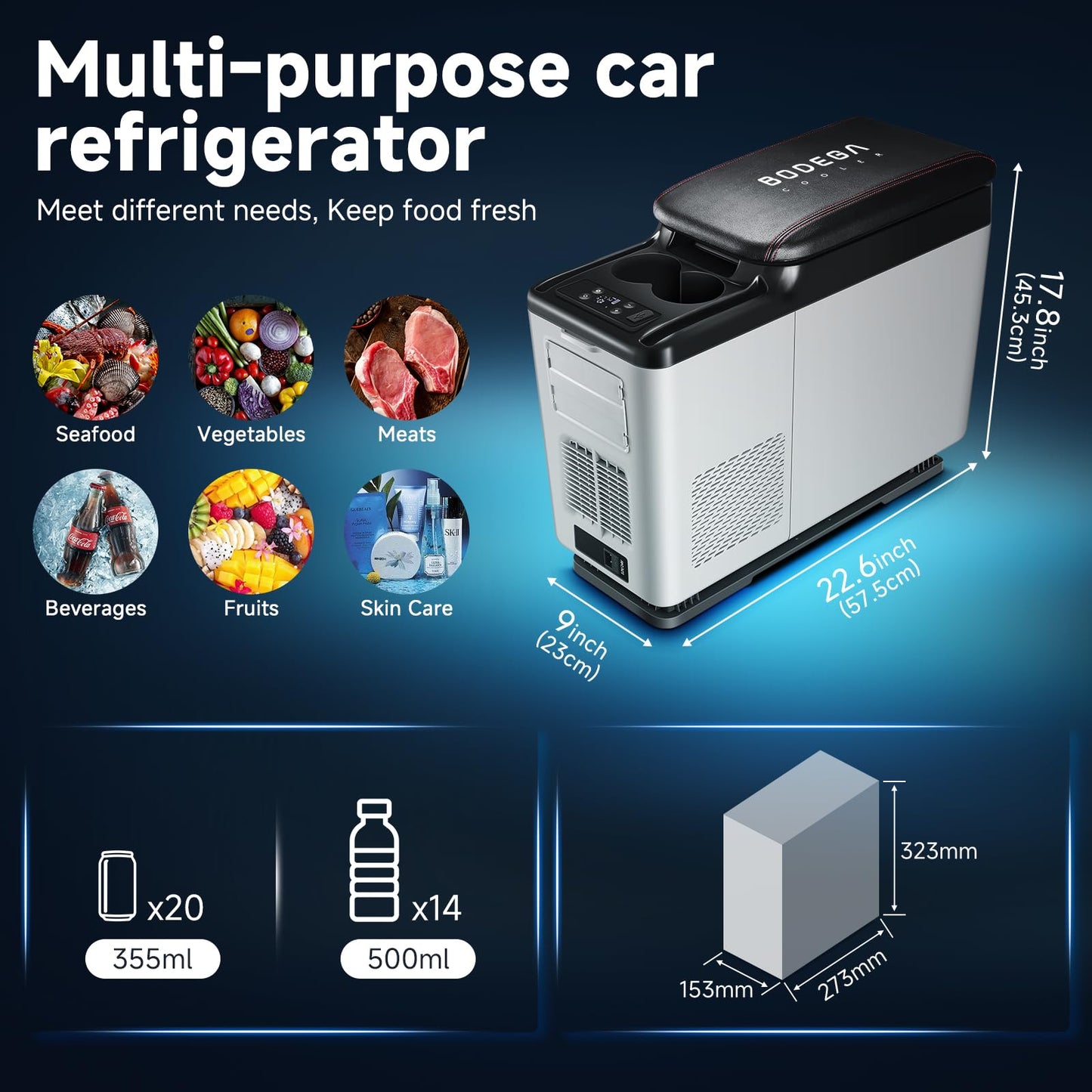BODEGACOOLER 15L Portable Car Fridge Freezer – Compact Cooler for Camping, Travel & RV with APP Control