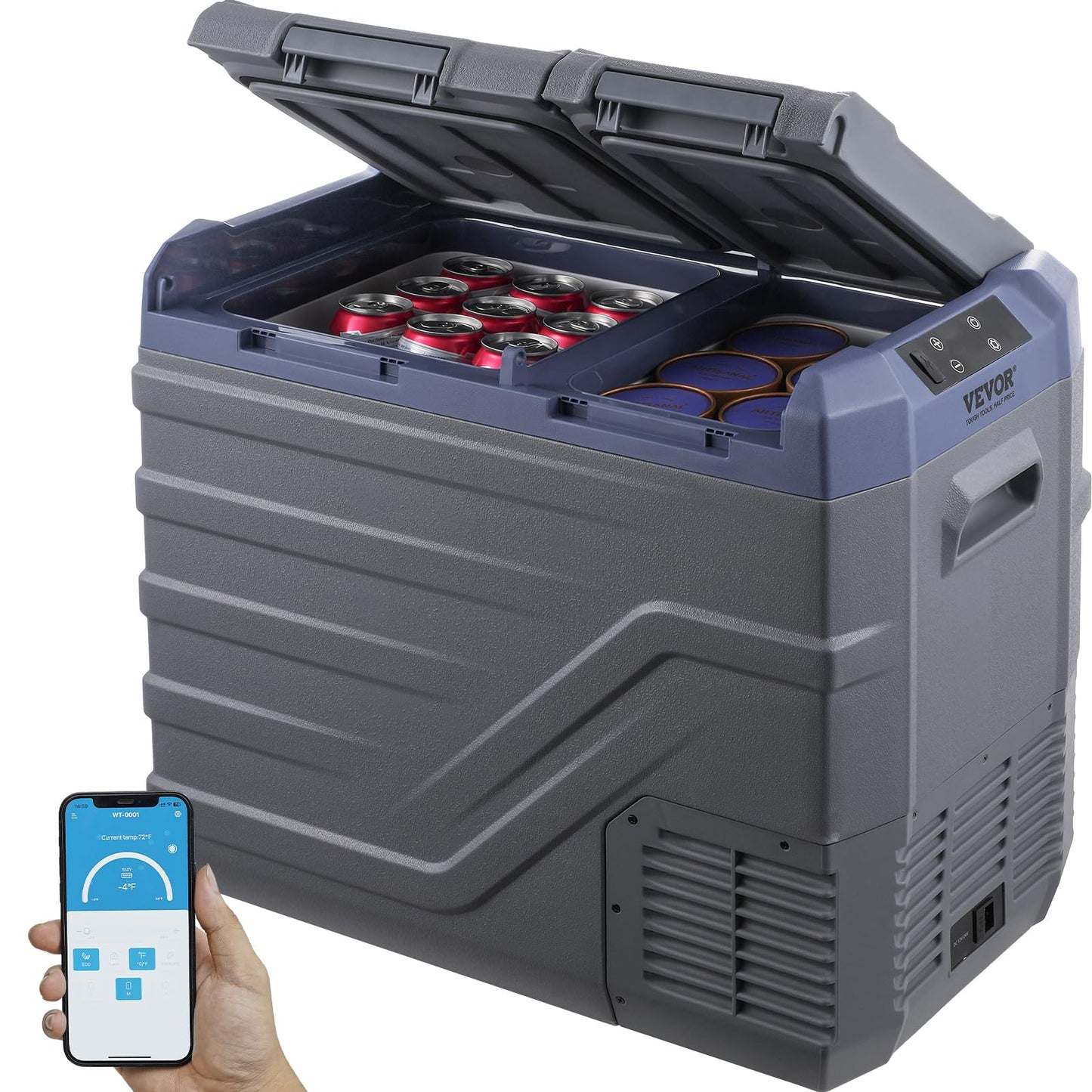 VEVOR 40L Dual Zone Portable Car Freezer with Compressor, -4°F to 68°F Camping Fridge Freezer, Bluetooth