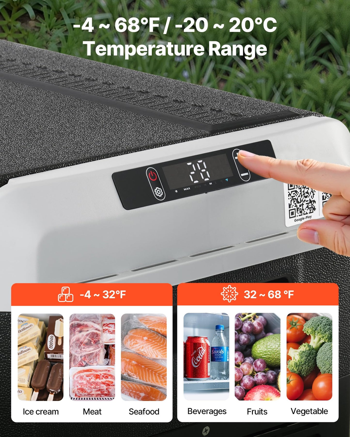 VEVOR 50L Portable Car Refrigerator 12V/24V Freezer Cooler -4°F to 68°F for Camping RV Travel