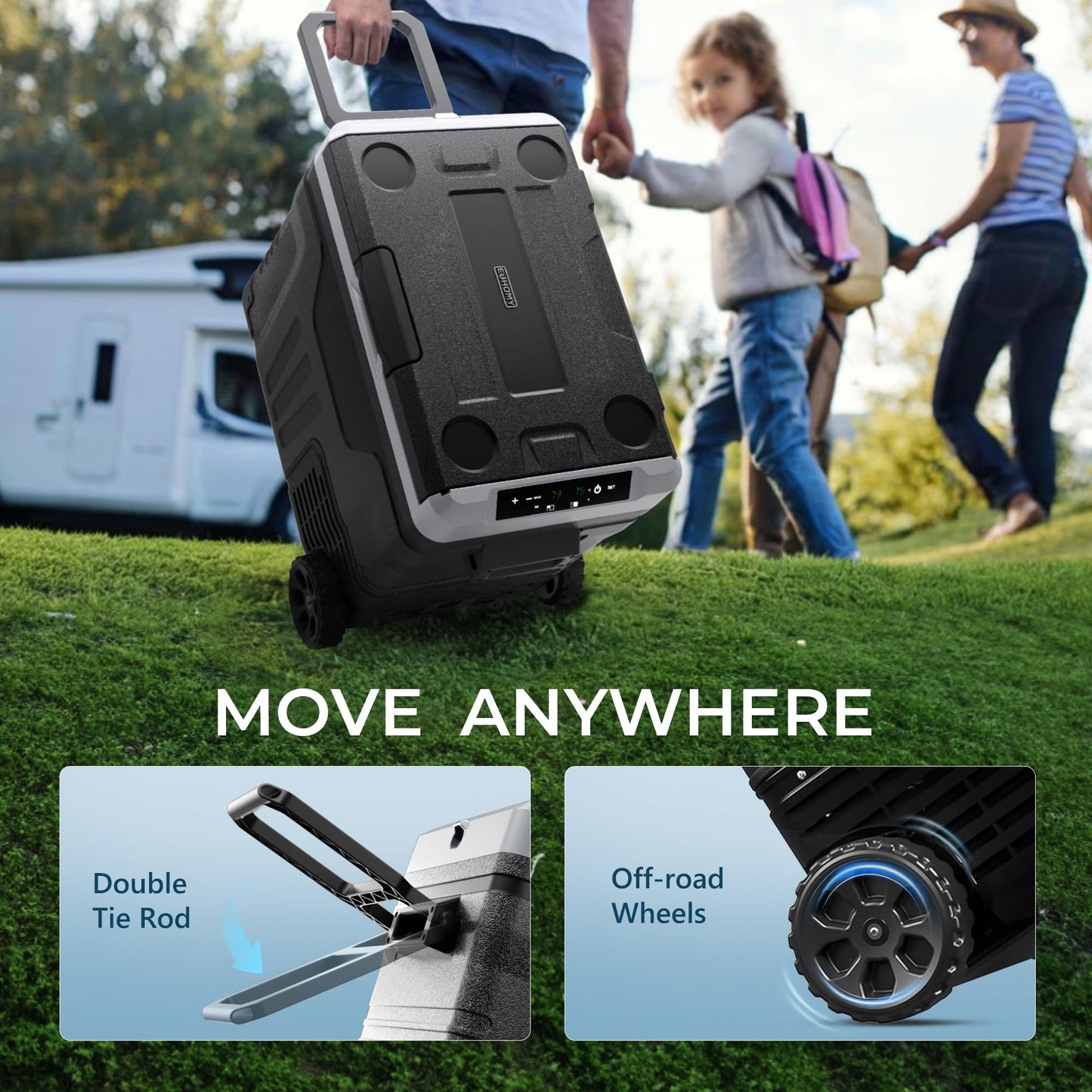 EUHOMY 45L Dual Zone Portable Car Freezer 12V with Wheels & Basket, -4°F to 68°F