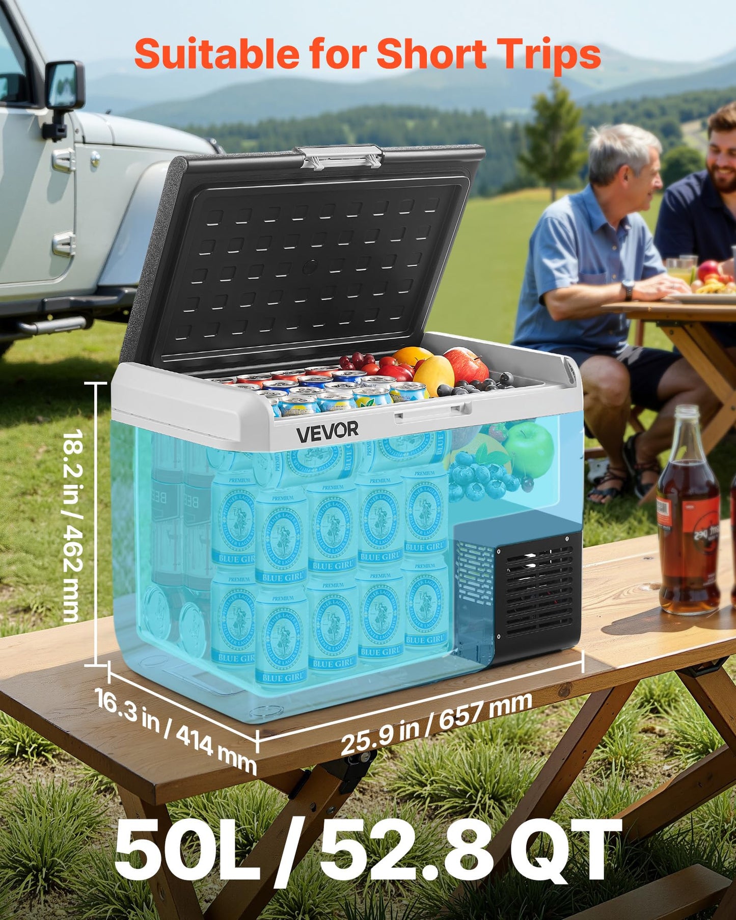 VEVOR 50L Portable Car Refrigerator 12V/24V Freezer Cooler -4°F to 68°F for Camping RV Travel