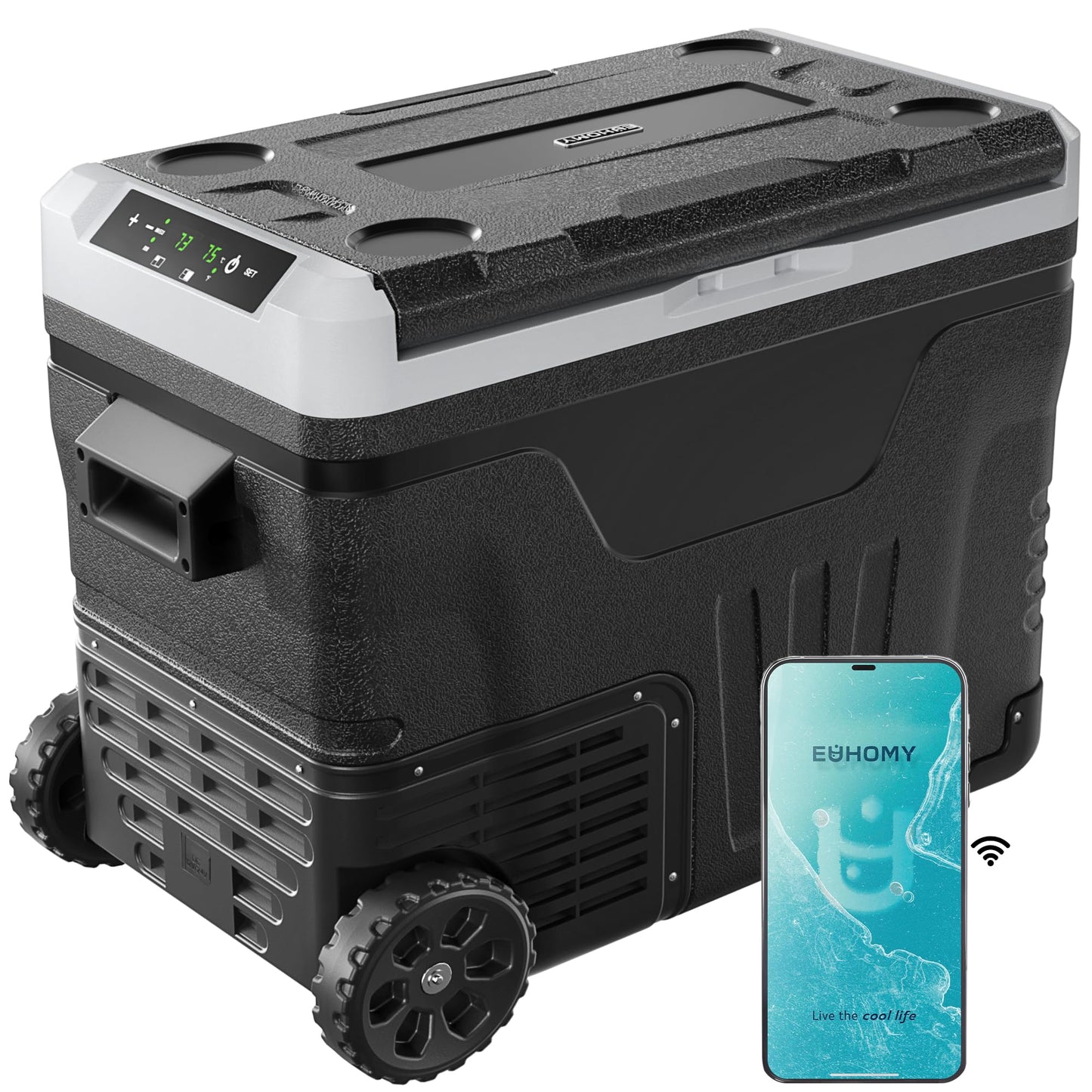 EUHOMY 45L Dual Zone Portable Car Freezer 12V with Wheels & Basket, -4°F to 68°F