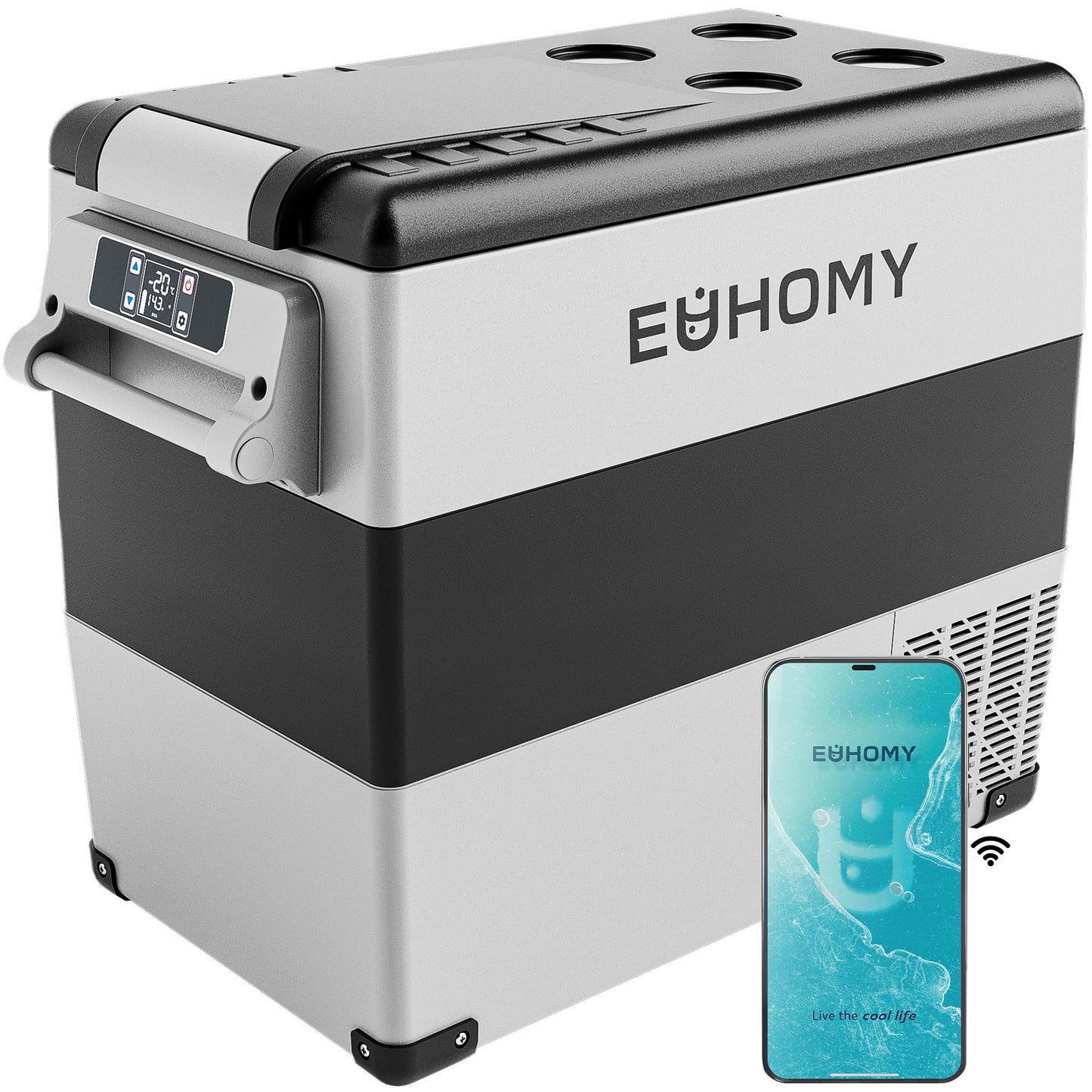 EUHOMY 55L Smart Portable Electric Cooler with APP Control & Bluetooth for Car & RV